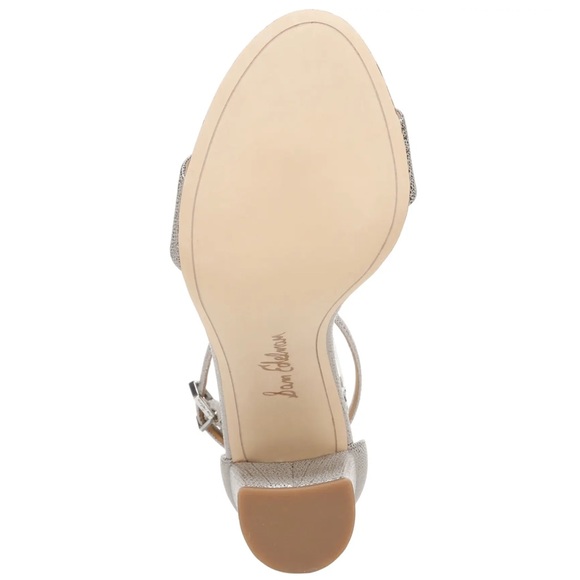 SAM EDELMAN Heels Yaro Ankle Strap Sandal Chunky Heel Metallic Pewter Silver NIB - Picture 11 of 14